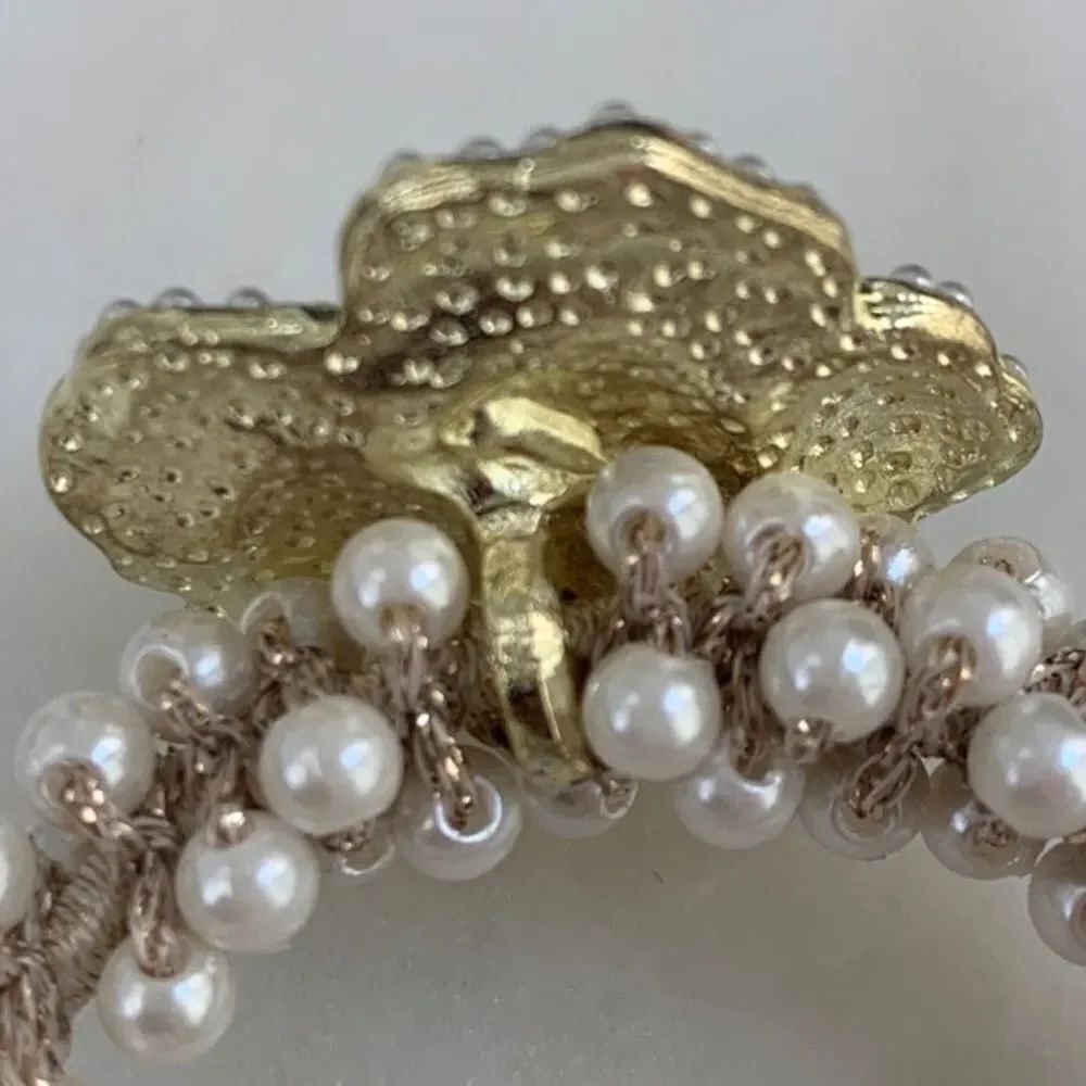 Camellia Flower Hair Tie with Faux Pearls – Black Enamel & Golden Charm - Picture 7 of 8